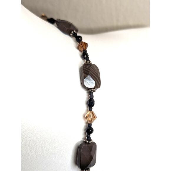 Black & Brown Crystal & Agate Stone Beaded 18" Necklace with Swirl Hook Clasp - Picture 4 of 8